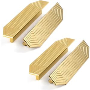 BaiNong Gold Cabinet pulls Brass Brushed Drawer Modern Handles Drawer Handles for Dresser (4Pack-5.7inch Polygon)