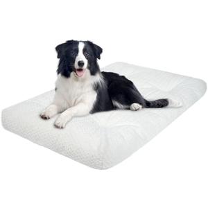 KROSER Deluxe Dog Crate Bed Mat, Soft Crate Pad, Machine Washable Pet Cage Mattress Reversible (Cool & Warm), Kennel Bed for Small to Jumbo Dogs, White