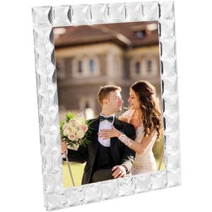Luxury Crystal Picture Photo Frame,Grid Diamond Craft,Crystal Wedding Frame of Keepsake Photo Frames, Tabletop Display Decor Frame, Clear with Gift Box (8" x 10")
