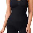 BRABIC Waist Trainer Bodysuit for Women Tummy Control Shapewear Round Neck Seamless Butt Lifter Full Body Shaper (Medium, Black Mid Thigh)