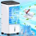 Windowless Air Conditioners, 4 In 1 Portable Swamp Cooler with 2 Water Tanks, Room Air Conditioner with 4 Ice Packs, Remote, 12H Timer, 3 Speeds 4 Modes, Ventless Cooler for Indoor Home Office