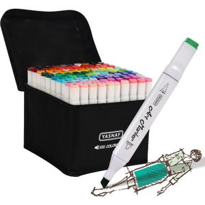 YASNAY Alcohol Markers, 100 Colors Dual Tip Art Marker, Drawing Markers, Coloring Marker for Sketching Adult Coloring