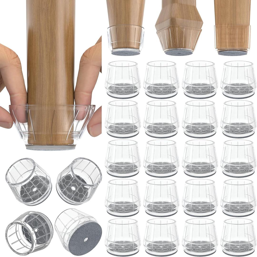 24PCS Silicone Chair Leg Floor Protectors for Hardwood Floors, Thicken Rubber Chair Leg Cap Covers, Non Slip Furniture Leg Pads to Protect Wood Tile Floors from Scratches and Reduce Noise (Large(Fit:1.26"-2"), Clear Grey)