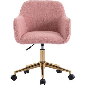 Yoluckea Modern Faux Fur Desk Chair for Women Girl Teens, Adjustable Swivel Cute Pink Desk Chair Home Office Desk Chair with Rolling Wheels, Furry Vanity Chair for Makeup Room Bedroom Living Room