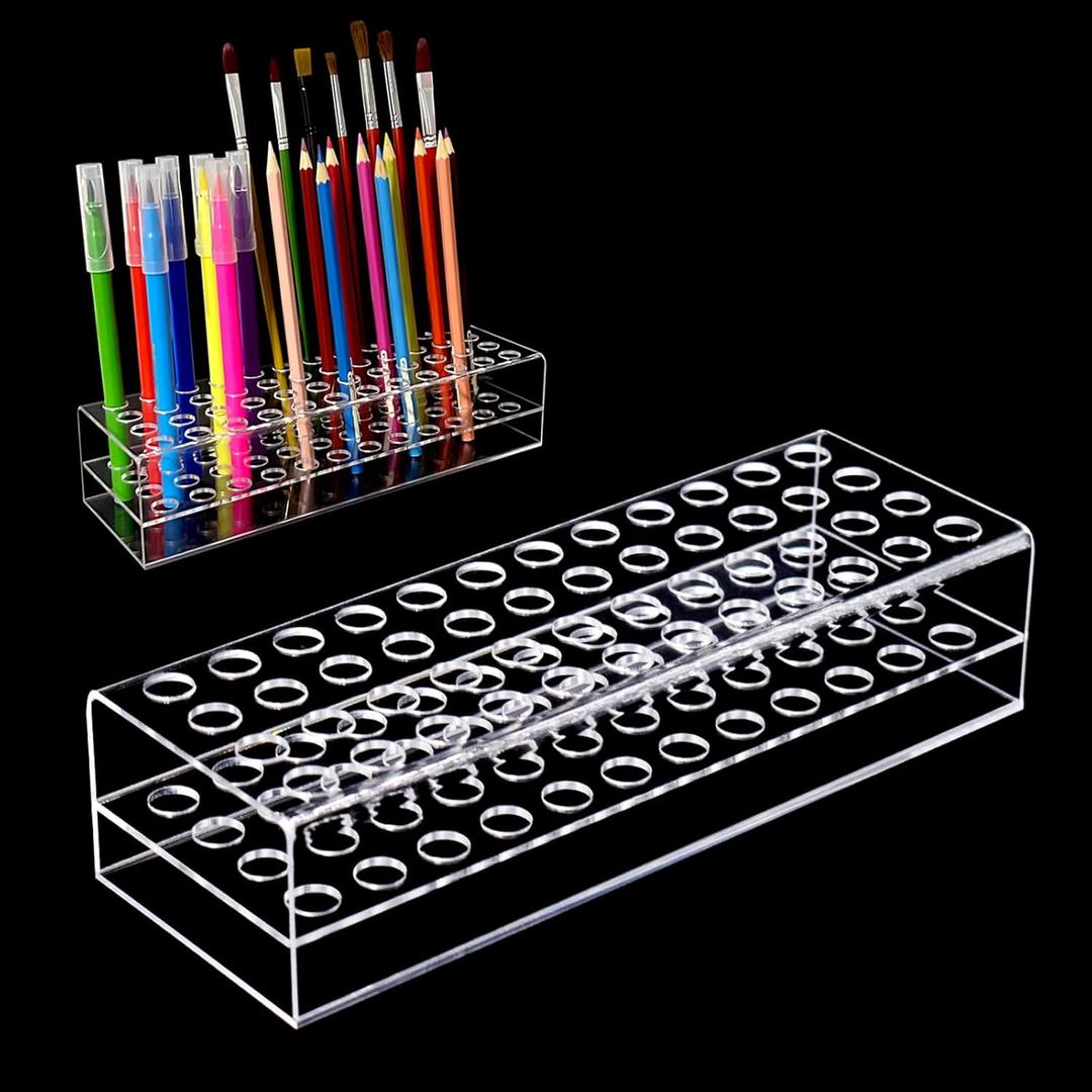 Acrylic Pen Display Holder - 48-Slots 12mm Stand for Art Paint Brush, Makeup Brush - Clear Pencil Display Rack for Desk