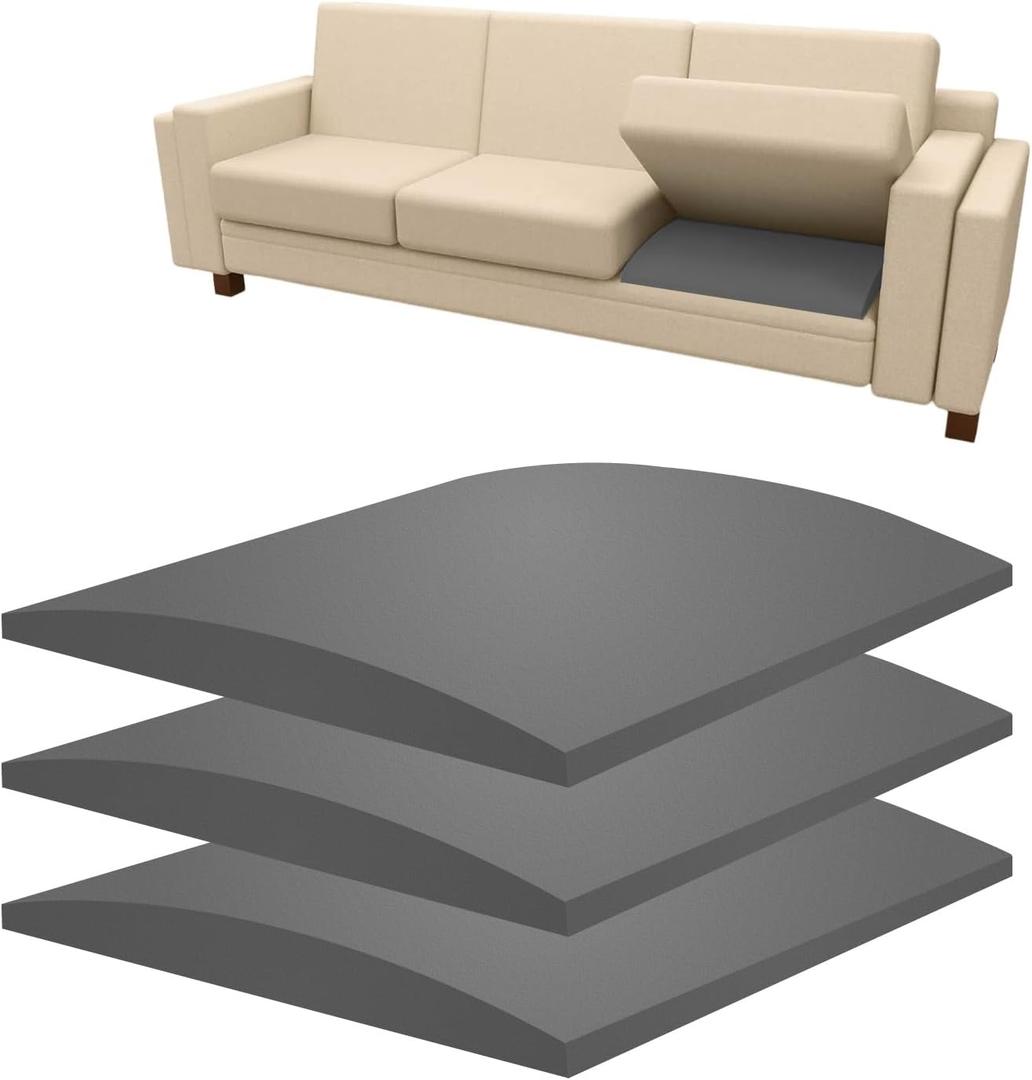 3 Pack Couch Sofa Cushion Support 20"x 20" Foam for Sagging Seat-High Density Foam Under Furniture Loveseat Chair Seat Cushion Sag Repair Anti Slip, Dark Grey