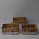 3 Pack Natural Water Hyacinth storage basket with Handle, Rectangular Wicker Basket for Organizing, Decorative Wicker Storage Basket for Living Room, 3 Mixed Sizes ( 16,5 x 11)(15x9) (13x8)