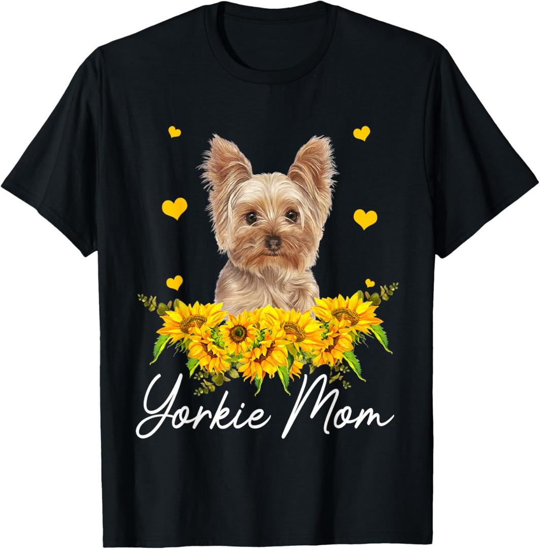 Womens Sunflower Yorkie Mom Dog Lover T-Shirt. 2XS