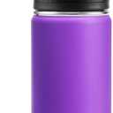 Kids Water Bottle for School 16 oz Stainless Steel Double Wall Vacuum Insulated Sports Water Bottle Leak Proof-Reusable Metal Flask with Silicone Boot for Travel, BPA-Free(Purple)