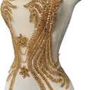 Pure Handmade Rhinestones Beads Applique sew on Crystal Sequins lace Trim Patches Accessories for Dress Clothing Shiny Bead Decorative Material 12.5X25.5inches (Champagne)