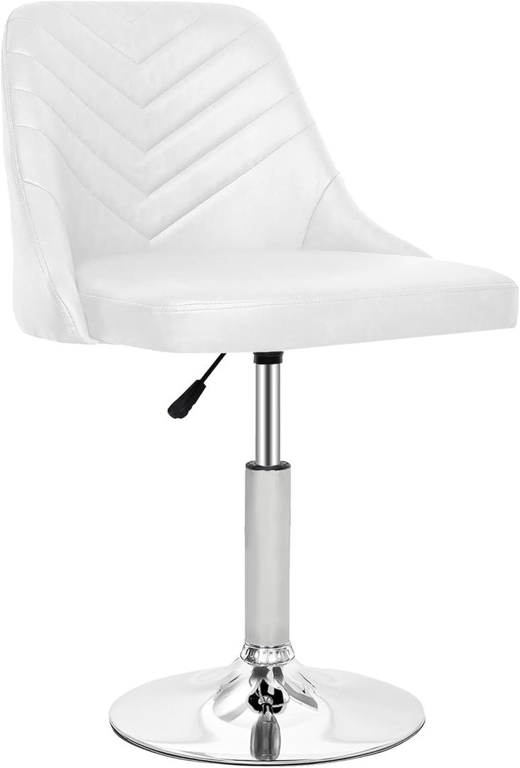 VECELO Bar Stool, Adjustable Barstools with Backrest, 360Swivel PU Leather Stools for Kitchen Counter, Modern Style, White (Set of 1)