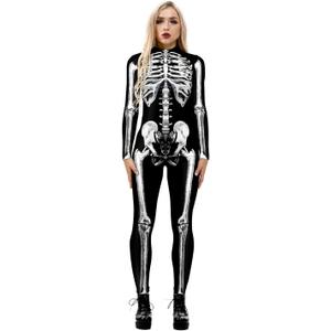 Women's Skull Skeleton Halloween Costume Jumpsuit Bodysuit Cosplay Bodysuit Outfit, L
