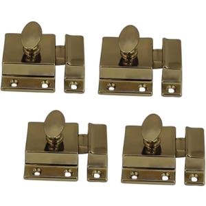 QCAA Traditional Large Oval Turn Cabinet Latch, Solid Brass, 2", for Cupboard & Other Furniture, Polished Brass, 4 Pack, Made in Taiwan