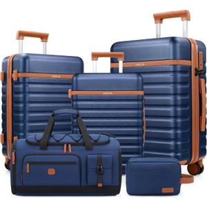 UKEIN Luggage Sets 5 Piece, Carry On Luggage 20In With Spinner Wheels, Hardside Suitcase Set with TSA Lock,Durable Large Suitcase With Travel Backpack for Men-20/24/28in (Blue, 5 piece set)