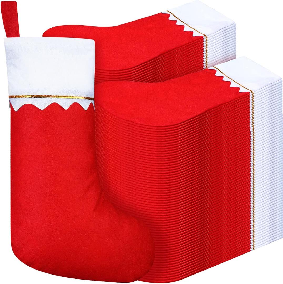 Zubebe 200 Pcs Felt Christmas Stockings 15 Inch Xmas Decoration Party Favors Rustic Santa Stockings for Home(Red and Green)