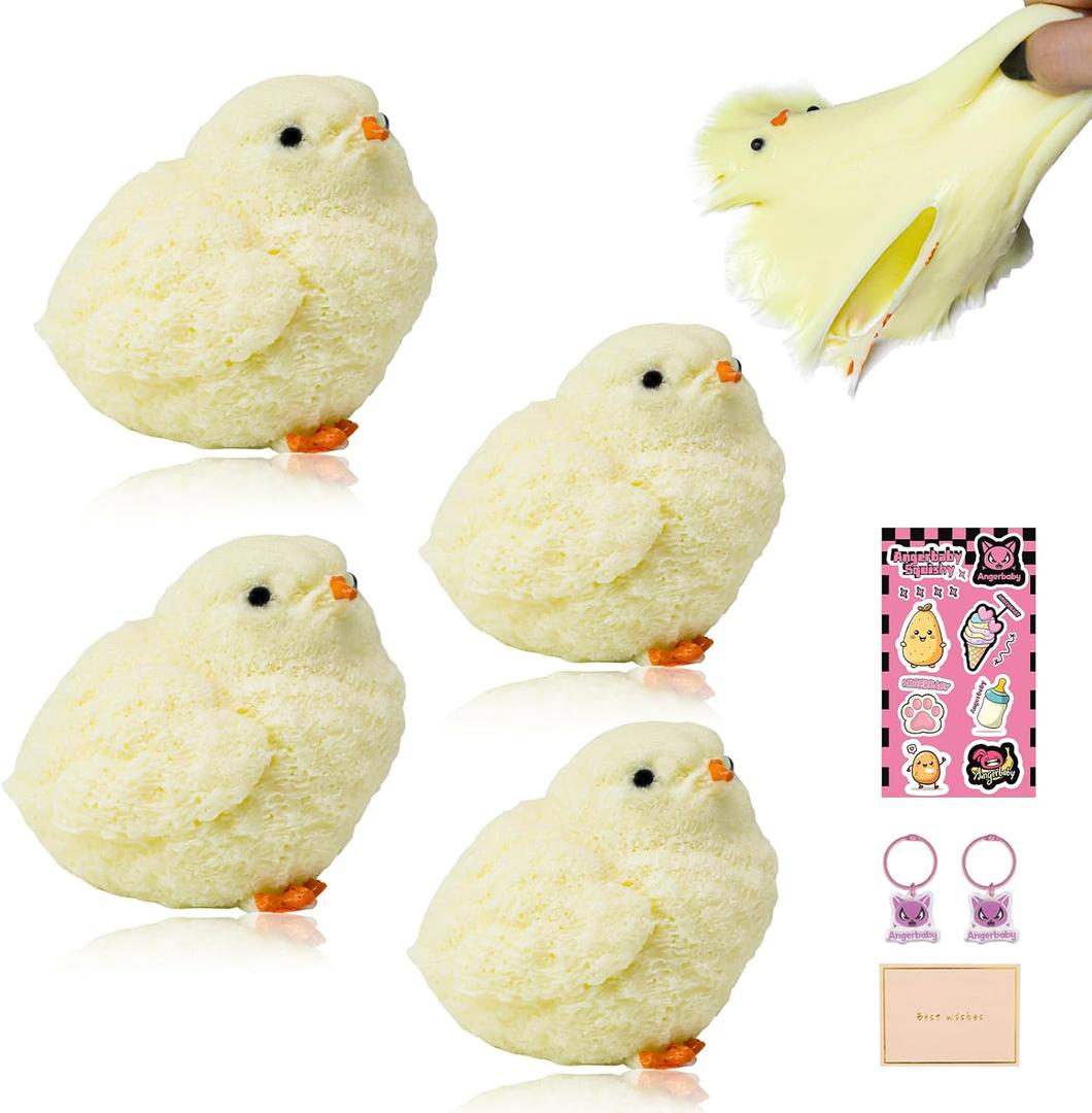 4PCS Taba Squishy Chick Toys, Hand Make Fidget Chicken Silicone Squeeze Toys Ultra Soft for Kids & Adults, Pinch Family Chick Soft Squishy Fidget Toys for Stress Relief