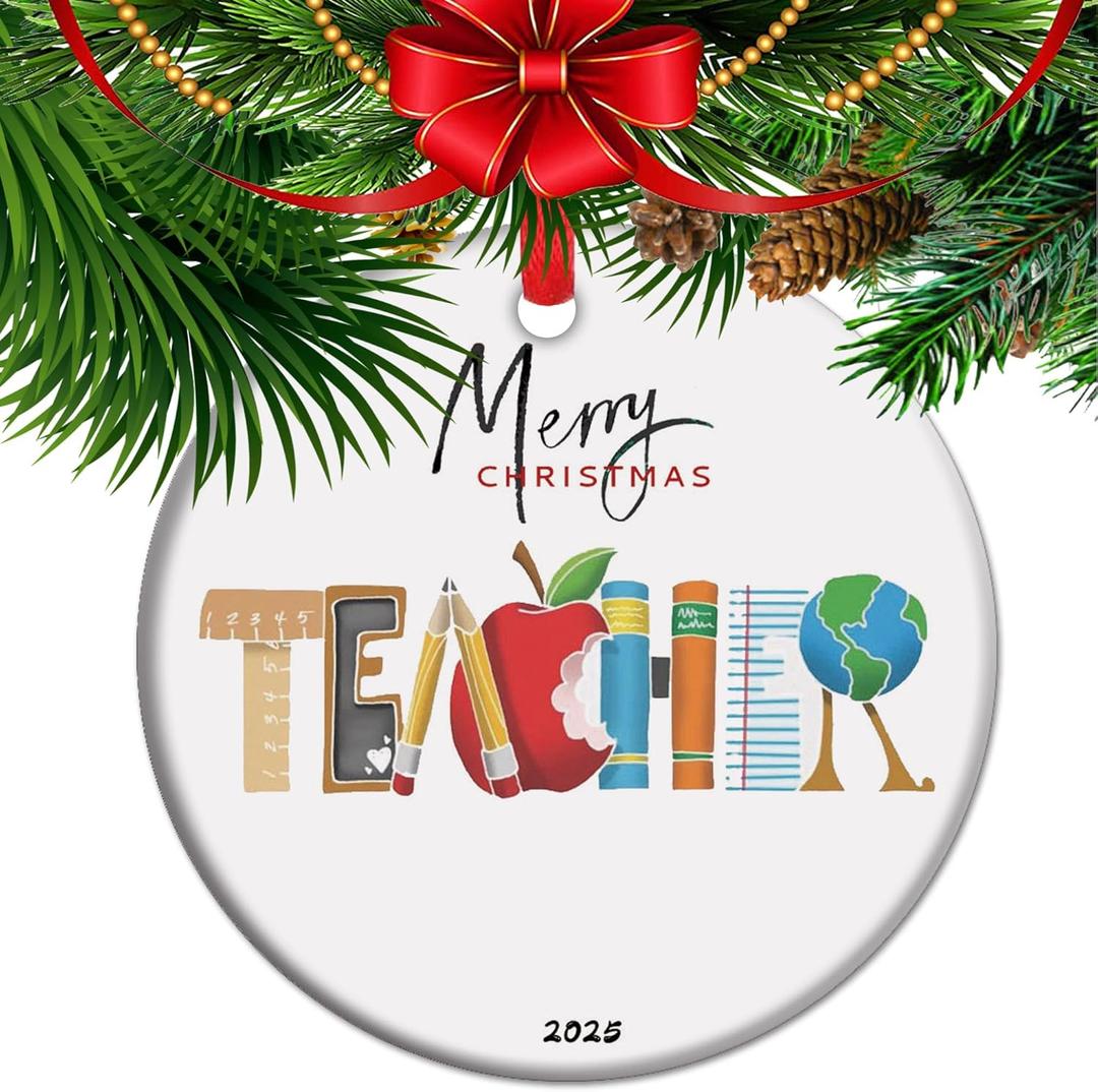 Teacher Appreciation Gifts, 2025 Christmas Ornament, Teacher Memory Ceramic Keepsake, Thank You Gift, End of Year Teacher Appreciation (C5)