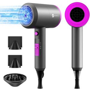 slopehill Professional Ionic Hair Dryer, Powerful 1800W Fast Drying Low Noise Blow Dryer with 2 Concentrator Nozzle 1 Diffuser Attachments for Home Salon Travel (Grey)