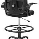Alllion Drafting Chair, Tall Office Chair with Flip-up Armrests Ergonomic Computer Standing High Desk Chair with Adjustable Lumbar Support and Footrest Ring for Man Women and Artist Chairs, Black