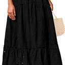 BTFBM Women's Boho Casual Skirts Summer 2025 Lace Embroidery Eyelet Elastic Waist Flowy Tiered A-Line Beach Maxi Skirt (XXL, Black)