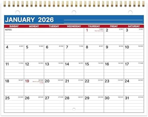 2026 Calendar, 2026 Wall Calendar 12 Month, 8.5" x 11", Jan 2026 - Dec 2026, 3-Hole Punched Binder Calendar, Memoranda Lined Pages with Thick Paper, Spiral Binding, Holidays, Moon Phases, Blue 4Pack