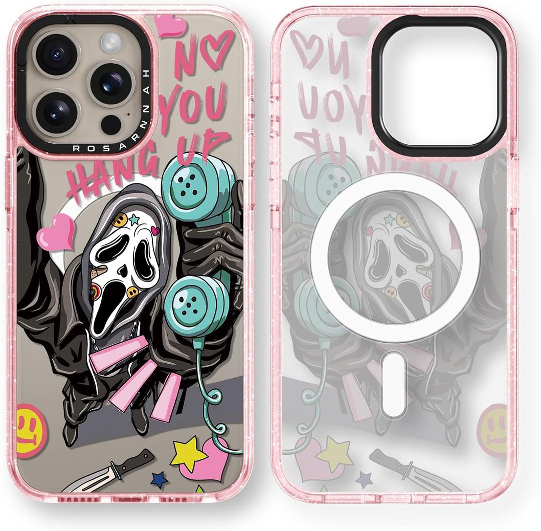 Magnetic for iPhone 15 Pro Max Magsafe Case Cute - Durable Shockproof 6.6 ft Drop Impact Phone Case - Funny Skeleton Design for iPhone 15 Pro Max 6.7" Glitter Pink