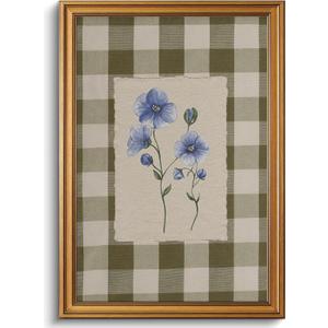 Gold Framed Wall Art, Blue Floral Canvas Art Prints, 16x24in