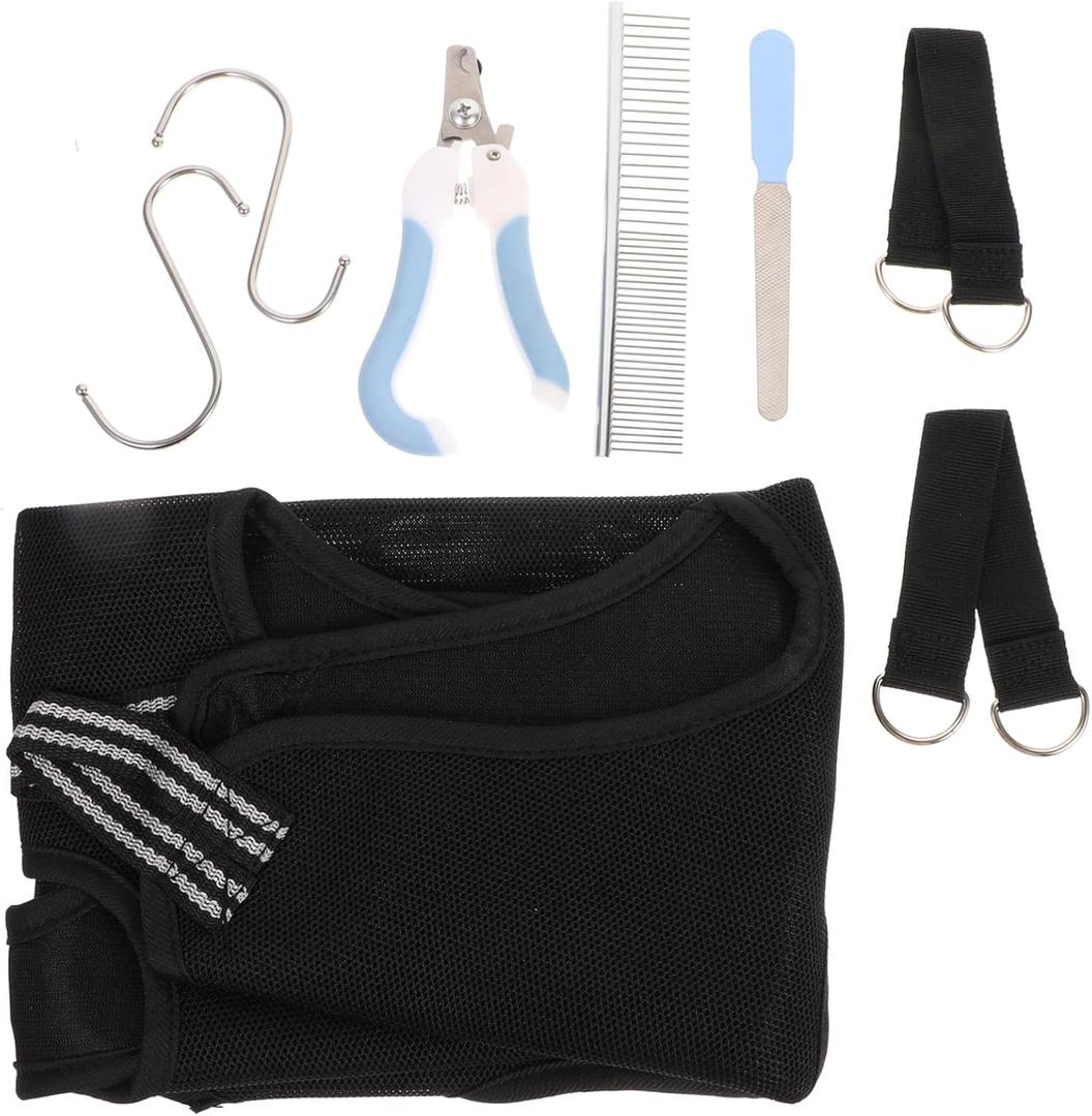 Sosoport Pet Grooming Hammock Kit Incl. Nail Clipper Comb for Dogs and Cats Easy to Assemble Ergonomic Random (Black)