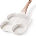 CAROTE Egg Pan Omelette Pan, 3-In-1 Divided Nonstick Grill Pan, Pancake Pan and Healthy Egg Cooker Suitable for Gas Stove & Induction Cookware, White Granite