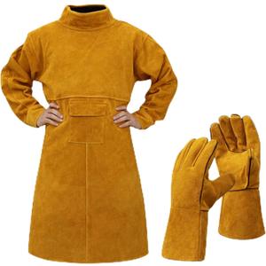 Leather Welding Apron Gloves Heat/fire Resistant Forge Welding Leather Jacket Apron Coat for Men Women (Large, Yellow)