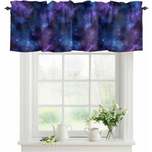 2 x Valance Curtain for Kitchen,Galaxy Star Nebula Space Starry Sky Window Valance for Living Room Scroll,Rod Pocket Valances for Bedroom Decor,Window Treatment Valance 1 Panel 18" x 42"