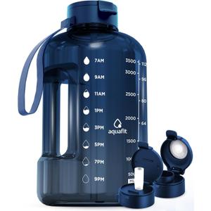 AQUAFIT 1 Gallon Water Bottle with Time Marker - Straw & Chug Lid - BPA Free Gym Water Bottle with Straw - Big Gallon Jug (Nebula 2, 128 oz - 2 Lids)