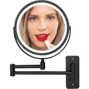 Wall Mounted Lighted Makeup Mirror - Swing Arm Vanity Mirror with Lights and 10X Magnification for Bathroom - Includes Rechargeable LED Cable and Instruction Manual