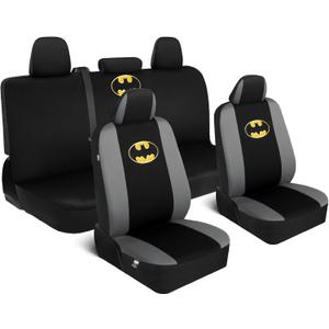 BDK Warner Bros DC Comics Batman Car Accessories 9pc Set - Universal Fit Car Seat Covers with Side Airbag Compatibility - Easy to Install for Car, Truck, Van, and SUV - Front & Rear Seats