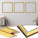 3 Set Peel and Stick Wall Molding Kit, 24 x 24 Inches Premade Accent Molding Wainscoting Panel for Interior Wall Moulding Decor, Ready to Assemble Wainscoting Accent Panel (Gold Color)