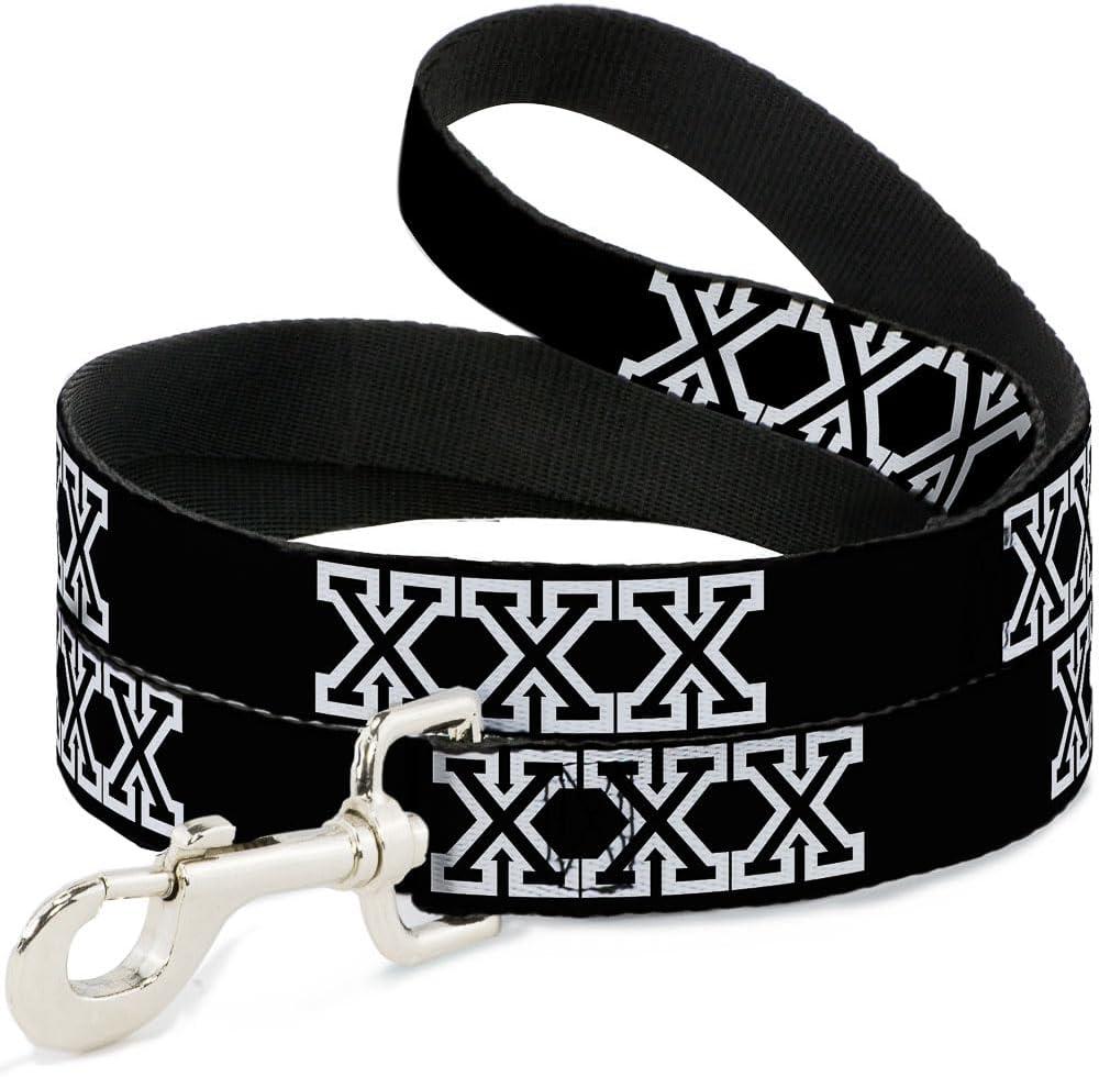 Buckle-Down Pet Leash - XXX Black/White - 4 Feet Long - 1" Wide