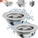 NinjaTiger Kitchen Sink Drain Strainer - 2-Pack Stainless Steel Sink Stopper 3-in-1 Pop-Up Sink Strainer with Anti-Clogging Basket Odor Filter Sink Drain Cover Plug for US Standard 3-1/2 Inch Drain