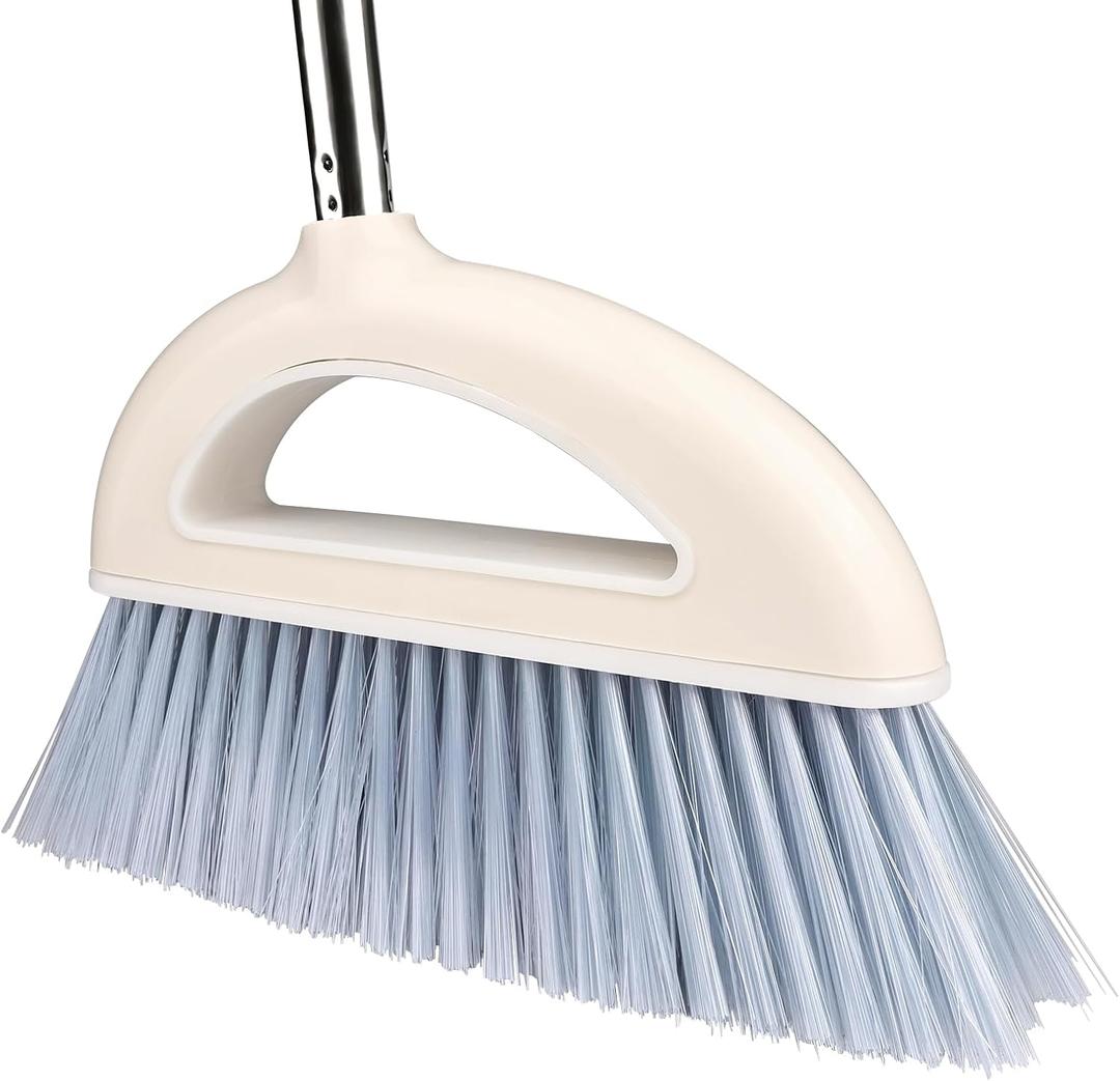 Angle Broom for Hardwood Floors - Soft Bristled Indoor & Kitchen Broom (Light Pink)