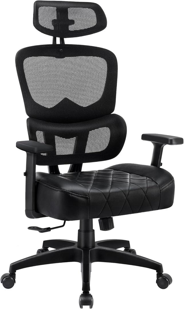 VECELO Swivel Ergonomic High Back Mesh Office Chair with Adjustable Headrest Armrest, Backrest Tilt Function, Lumbar Support for Executive/Computer Desk/Task Work