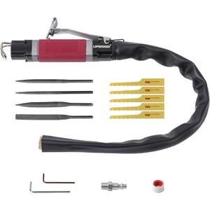 Air Reciprocating File Body Saw, Multi-function Low Vibration 8000spm Pneumatic Cutting Tool & Abrasive Tool with 4 Files and 5 Saw Blades (Stroke Length: 5mm)