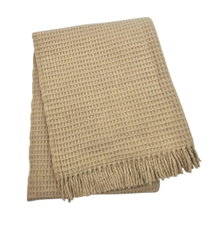 HomeRoots Stone Cotton Blend Woven Plush Throw Blanket with Fringe, 24"×16", 48"×20"
