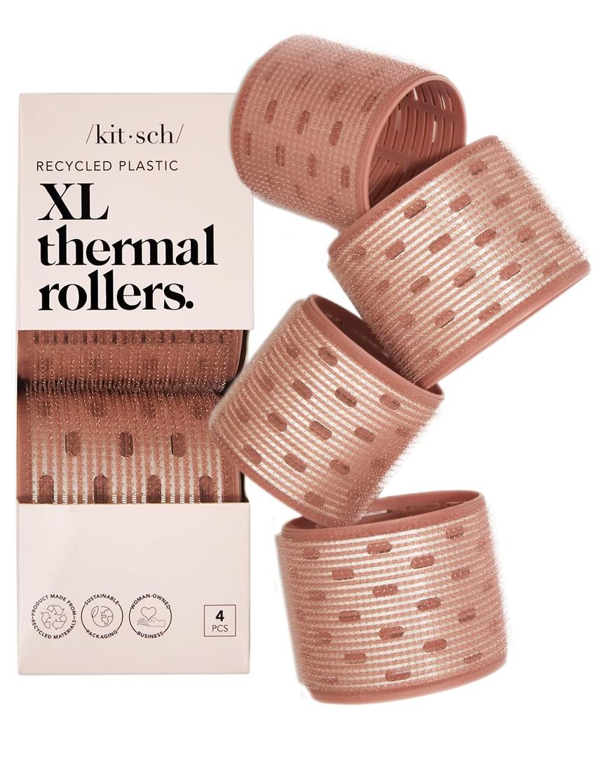 Kitsch XL Ceramic Thermal Rollers - Self Grip Hair Rollers for Blowout Look Long Hair, Medium & Short Hair, Large Hair Rollers for Volume & Curls, Thermal Curlers - Terracotta, 4pcs (4 Count (Pack of 1))