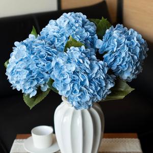 DUYONE 4PCS Artificial Flowers Large Hydrangeas Flowers Latex Bouquet for Wedding Bridal Office Home Party Decoration (4Pcs Blue)