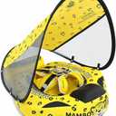 Mambobaby Baby Pool Float with Canopy, Non-Inflatable Infant Baby Swim Float Trainer with Safe Seat & Tail Support for Toddler, Mambo Baby Float Solid UPF 50+ Sun Protection, Large