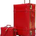 urecity Vintage Luggage Set of 2, Retro Suitcase Trunk with Wheels for Men and Women, Cute Designer Travel Luggage Set with Boarding Tote, Luggage Zipperless TSA Approved (Red)