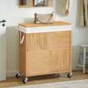 WOWLIVE Double Laundry Hamper with Lid, Handwoven Rolling Laundry Basket with Wheels, 115L Dirty Clothes Hamper with Removable Liner Bag Large Capacity Laundry Sorter Laundry Room Organization,Natural