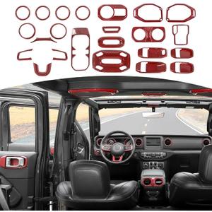 RT-TCZ for Wrangler JL Interior Trim Kit Compatible with Jeep Wrangler JL JLU Gladiator JT 2018-2023 Red Carbon Fiber Interior Accessories 23pcs