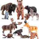 12PCS Large North American Animal Figurines, Realistic Safari Woodland Jungle Animals Figures Toys Includes Crocodile,Wolf,Bear,Deer, Birthday Gift Party Favors Valentine's Day Gifts for Kids