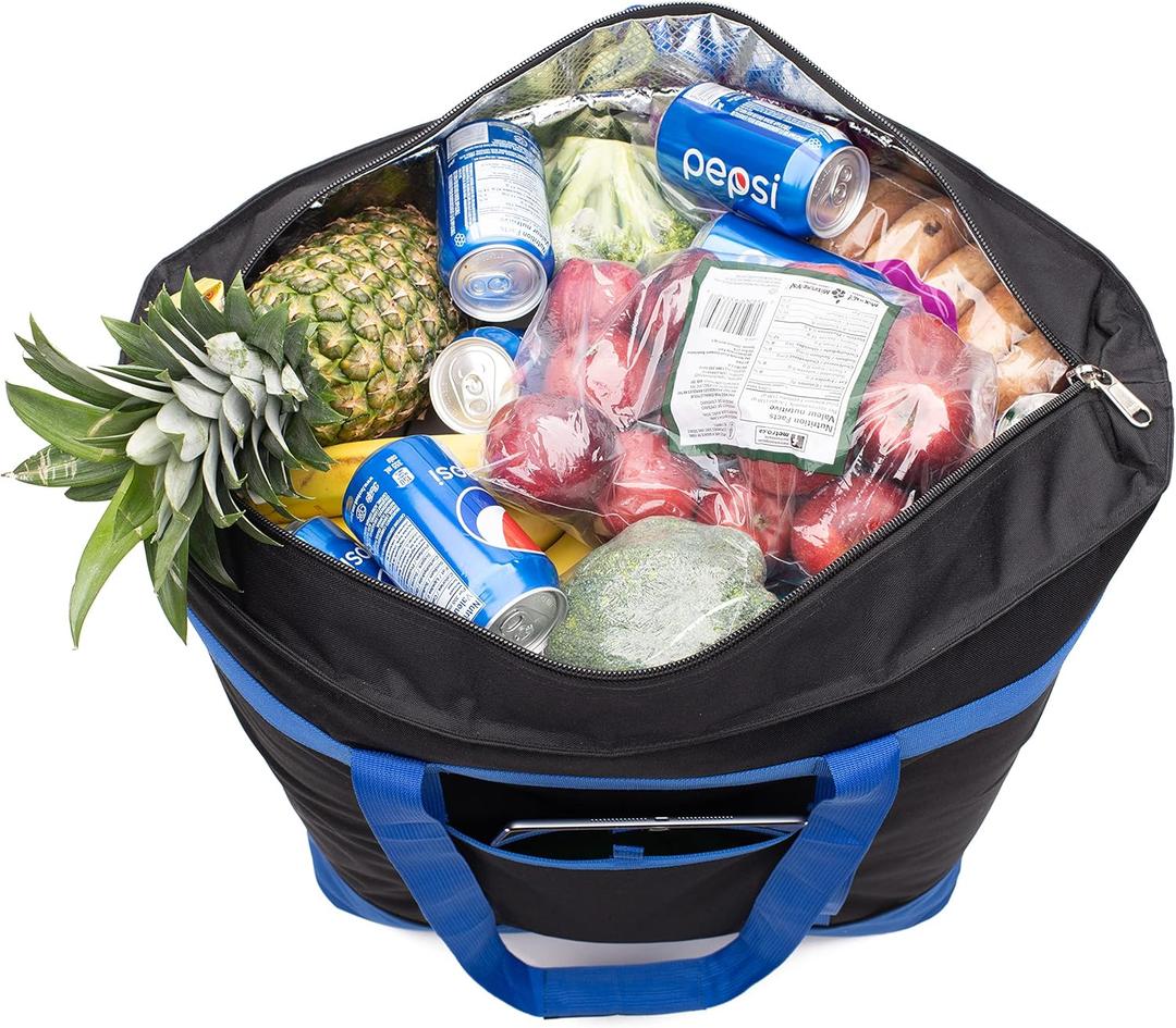 Extra Large Insulated Cooler Bag with Hard Board Bottom. Heavy Duty Materials, Thick Insulation, Large Sturdy Zipper. for Shopping, Grocery, Pizza Delivery, Family Events.