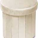 Phantoscope Storage Ottoman Round15 Inch, Velvet Folding Storage Boxes Footrest Foot Ottoman Toy Box, Padded Seat for Dorm Living Room Bedroom, Support 220lbs Off-White